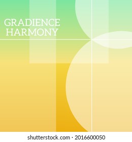 Soft pastel gradient blending green and yellow tones with translucent geometric shapes like circles and rectangles, evoking calm and balanced visual harmony.