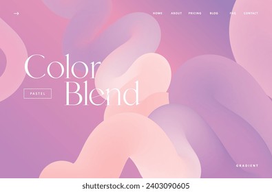 Soft pastel gradient fluid flow shape landing page. Purple tones modern color blue and pink blend background design for cover, poster, flyer, advertising, presentation, banner