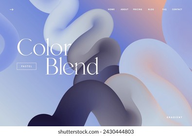 Soft pastel gradient fluid flow shape landing page. Cold tones modern color blue and orange blend background design for cover, poster, flyer, advertising, presentation, banner