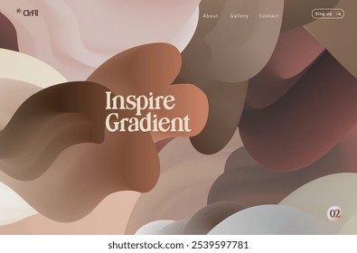 Soft pastel gradient fluid flow shape landing page. Brown tones modern color red and purple bland background design for cover, poster, flyer, advertising, presentation, banner