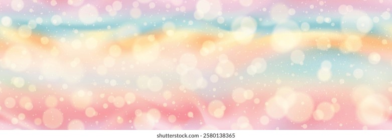 Soft pastel gradient mesh seamless bg in beach colors with overlay bubbles and noisy texture. Summer wallpaper. Vector illustration