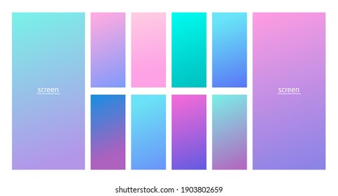 Soft pastel gradient smooth and vibrant color background set for devices, pc and modern smartphone screen soft pastel color backgrounds vector ux and ui design illustration isolated on white.