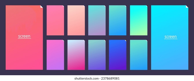 Soft pastel gradient smooth and vibrant color background set for devices, pc and modern smartphone screen soft pastel color backgrounds vector ux and ui design illustration