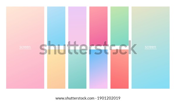 Soft pastel gradient smooth and vibrant color\
background set for devices, pc and modern smartphone screen soft\
pastel color backgrounds vector ux and ui design illustration\
isolated on white.