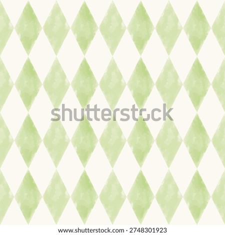 Soft pastel green argyle pattern background with watercolor texture. Ideal for textile design wallpaper, wrapping paper, stationery, scrapbook projects, packaging, digital paper, etc.