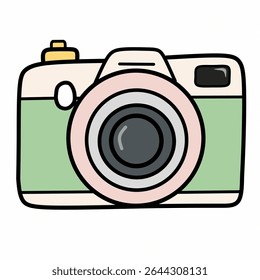 Soft pastel green cartoon camera illustration in flat doodle style. Great for kids projects, educational visuals, or retro-themed clipart.