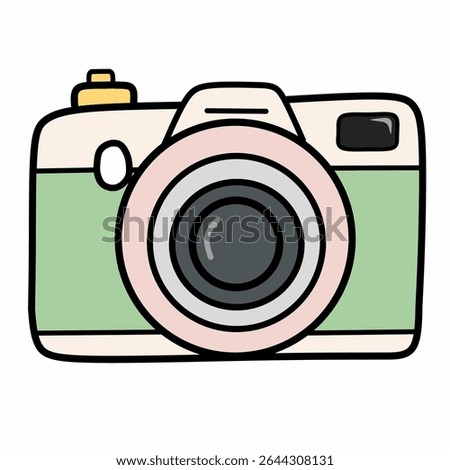 Soft pastel green cartoon camera illustration in flat doodle style. Great for kids projects, educational visuals, or retro-themed clipart.