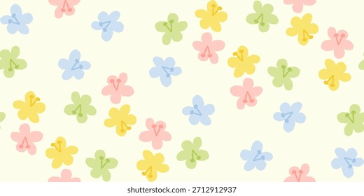 Suaves flores de primavera dibujadas a mano en pastel dispersas sobre un fondo claro. Perfecto para la tela, el embalaje y diseños de temporada alegres.