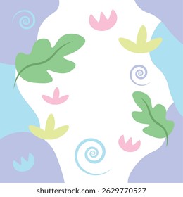 Soft pastel leaf swirl frame. Vector illustration
