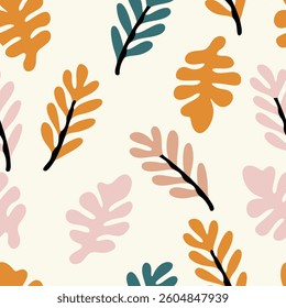 Soft Pastel Leaves Seamless Pattern