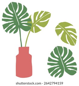 Pasta macia monstera planta ilustração em tons de rosa empoeirado e sábio com um estilo inspirado Matisse. Elemento botânico elegante perfeito para decoração suave ou estilo de vida. Ideal para papel de carta
