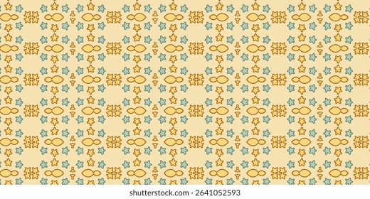 Soft pastel pattern of whimsical candy and star shapes, ideal for backgrounds, wallpapers, or children’s designs. Features seamless, playful, pastel, pattern, cute, stars, sweet.
