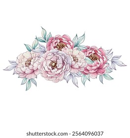 Soft pastel peonies burst with color and life, surrounded by gentle leaves, capturing the essence of spring in beautiful watercolor