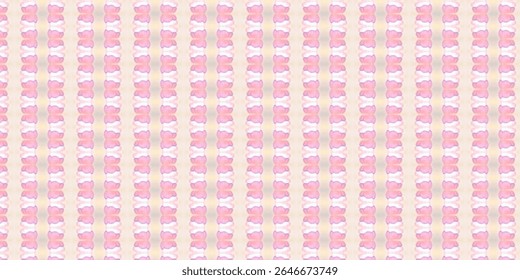Soft pastel pink floral-inspired symmetrical design with butterfly-like shapes in seamless vertical rows. Pastel, floral, seamless, abstract, soft.