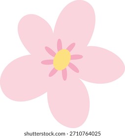 Flor rosa pastel suave con pétalos redondeados y un centro amarillo suave, ideal para pegatinas, invitaciones, decoraciones, scrapbooking e ilustraciones gráficas florales dulces.