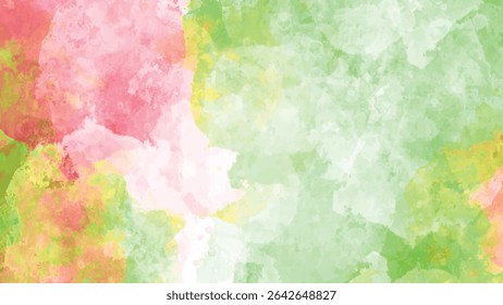 As lavagens de aquarela rosa e verde pastel macias se misturam perfeitamente criando uma textura leve e arejada ideal para designs de primavera ou verão. A composição abstrata evoca um sentimento de serenidade.