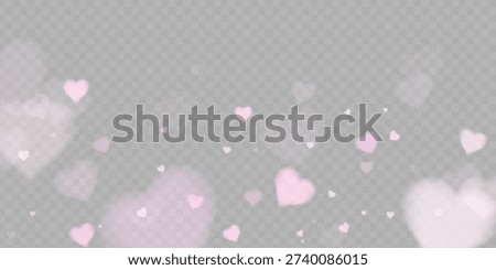 Soft pastel pink hearts bokeh border on transparent background with gentle glow. Perfect for Valentine’s cards, wedding invitations, baby shower designs, romantic social media posts