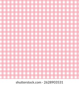Soft pastel pink and white gingham seamless pattern with checkered squares for fabric, nursery, and delicate textile design