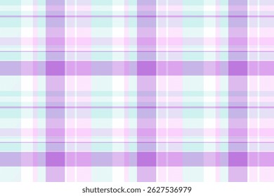 Soft, pastel plaid background. Abstract checkered pattern with light purple, white, and mint hues. Versatile backdrop for graphic design, textiles, overlays.