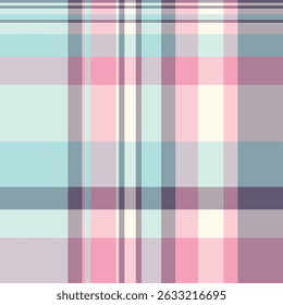 Soft pastel plaid pattern. Calming design, ideal for textiles, backgrounds, web design. Evokes comfort and serenity. Versatile for various creative projects.