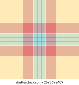 Soft pastel plaid pattern. A classic tartan design in cream, coral, and mint. Perfect for backgrounds, textiles, or cozy, warmtoned designs. Versatile and charming.