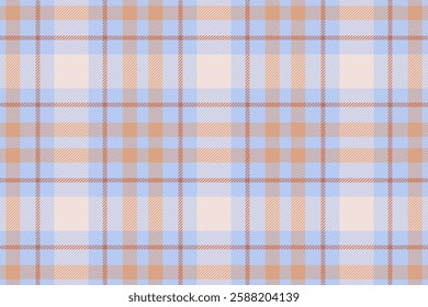 Soft pastel plaid pattern in peach, light blue, and white.  Ideal for textile design, website backgrounds, scrapbooking, or creating a calming, sophisticated aesthetic.