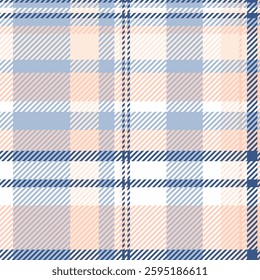 Soft pastel plaid pattern in peach and blue hues.  Perfect for textile design, websites, or branding projects needing a gentle, feminine aesthetic.