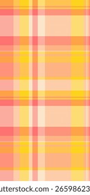 Soft pastel plaid pattern in peach, yellow  white.  Ideal for textile design, website backgrounds, or any project needing a cheerful, subtle texture.  Evokes feelings of warmth, optimism  spring.