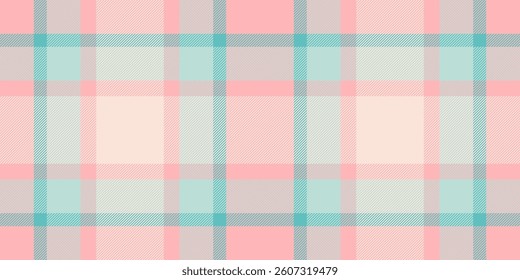 Soft pastel plaid pattern in pink, teal, and cream. Ideal for textile designs, website backgrounds, or crafting projects.  Evokes feelings of serenity and gentle femininity.