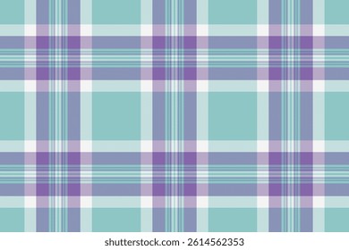 Soft pastel plaid pattern in teal, purple, and white.  Perfect for textile design, website backgrounds, or crafting projects. This calming, seamless texture evokes feelings of serenity and style.