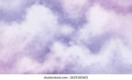 Soft pastel purple watercolor cloudy sky background with dreamy textures