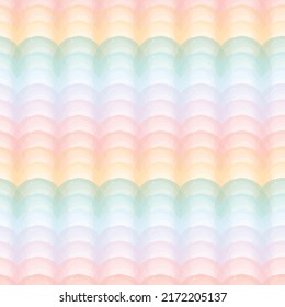 Soft pastel rainbow seamless vector pattern. Multicolored watercolor abstract geometric scallop shapes. Repeat background, graphic wallpaper print for kids.