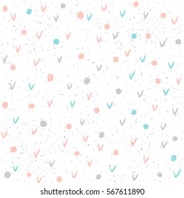 Soft pastel seamless background. Grey, pink and blue circle and check. Abstract pattern for card, wallpaper, album, scrapbook, holiday wrapping paper, textile fabric, garment, t-shirt design etc.