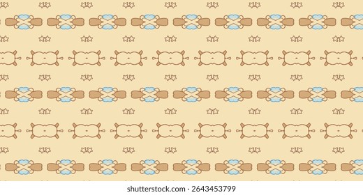 Soft pastel seamless pattern with whimsical design and subtle brown-blue tones, suitable for fabric, decor, or nursery themes.