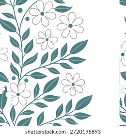Soft pastel seamless tile pattern with delicate flowers and leafy accents for a calming garden look concept as Delicate flowers and leafy accents arranged seamlessly in soft pastels for a calming garden inspired design in Photo Stock Concept and empty space on the left side,no text --ar 7:2 --tile