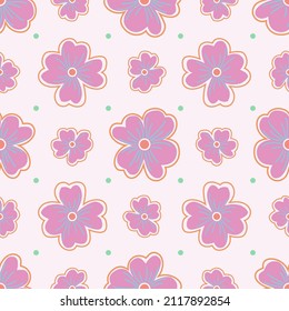 Soft pastel seamless vector floral pattern.Heart petals,pretty  dots,trendy colors.Delicate ornament for decor, wrapping paper for Valentine's Day or love gifts. Lovely print for fabric,linen, textile
