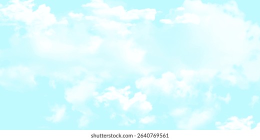 soft, pastel sky background with fluffy, white cumulus clouds scattered across a bright light blue sky.The clouds should have a painterly or watercolor effect	