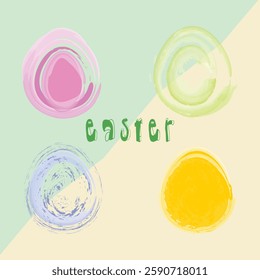 Soft pastel square banner featuring painted watercolor Easter eggs, elegant and festive
