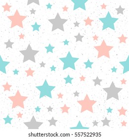 Soft pastel star seamless background. Grey, pink and blue star. Abstract pattern for card, wallpaper, album, scrapbook, holiday wrapping paper, textile fabric, garment, t-shirt design etc.