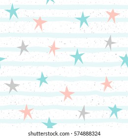 Soft pastel star seamless background. Grey, pink and blue star. Abstract pattern for card, wallpaper, album, scrapbook, holiday wrapping paper, textile fabric, garment, t-shirt design etc.