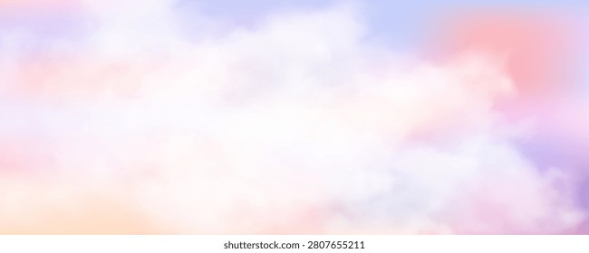 Soft pastel sunset creates dreamy cloudscape with gentle violet and yellow tones. Perfect abstract backdrop for cosmetic displays, spring promotions, or ethereal design projects.