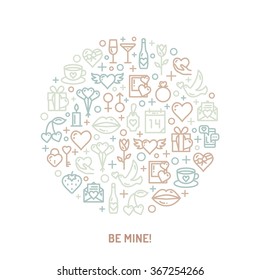 Soft Pastel Valentines Day and wedding icons. Love concept in monoline style. Vector illustration EPS10.
