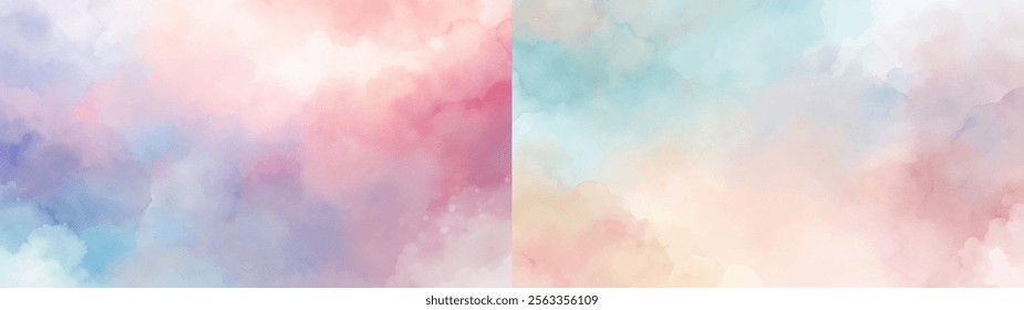 Soft pastel watercolor background blending pink and blue hues for a serene ambiance.