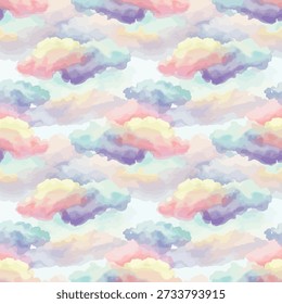 Soft Pastel Watercolor Cloud Pattern.
