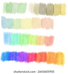 Soft pastel watercolor palette, abstract swatches and stains, branding design, packaging, wedding invitations, cards, background textures, backdrops, headers, stationery design, feminine branding, pat