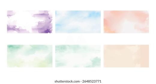 Texturas de papel de aquarelas de pasta macia - Conjunto de 6 fundos Aquarelle em azul-celeste, menta, pêssego, alfazema, bege e verde para marcas elegantes, convites, embalagens e modelos da Web
