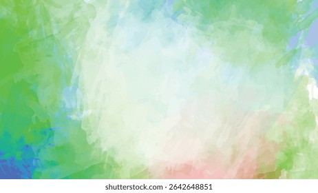 Soft pastel watercolor wash background featuring blended shades of green blue and pink creating a light airy and dreamy effect