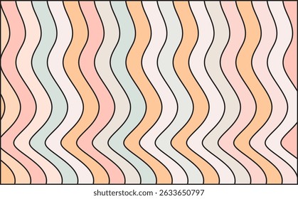 Soft pastel wave stripes in a repeating pattern evoke calmness and harmony. Balanced color flow adds a playful yet soothing effect.