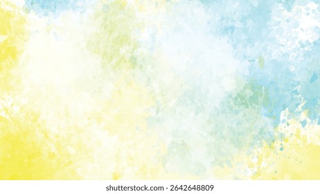 Soft pastel yellow blue and green watercolor washes blend seamlessly creating a light airy abstract texture. Subtle color variations and splatters add visual interest.