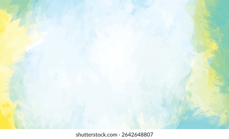 Soft pastel yellow green and blue watercolor brushstrokes create a light bright textured background with a calm airy mood.